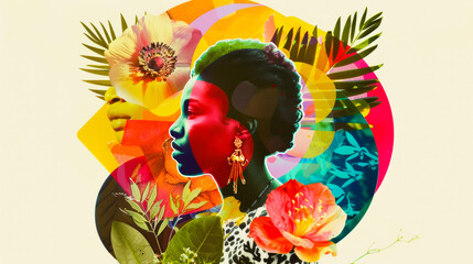 Fototapeta premium LGBTQ+ Pride and Feminism: Joyful Collage of Lesbian Girls 