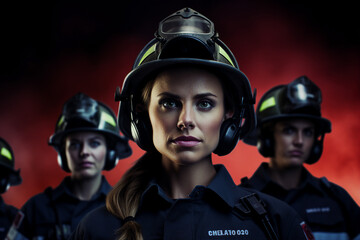 Generative AI image of fire rescuer firefighter evacuates people from fire