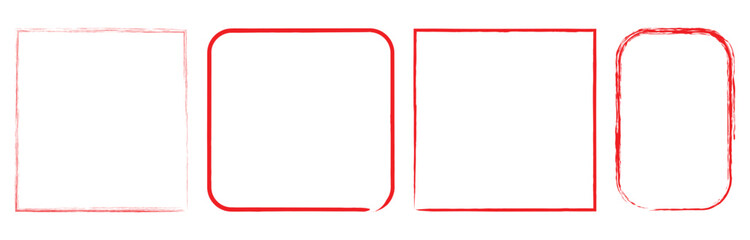 red brush painted ink stamp banner frame on white background. Painted by hand with a rough brush. Vector illustration. Eps file 379.