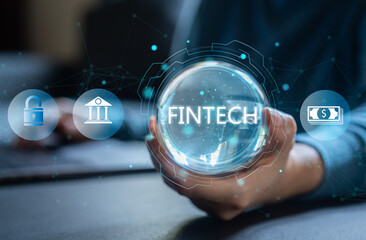 Financial technology FinTech with a business professional, banking and currency, digital...