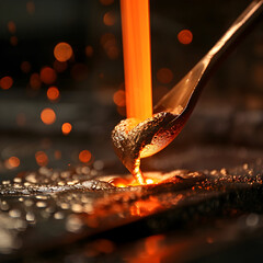 Glowing Molten Metal Flowing from Foundry Ladle