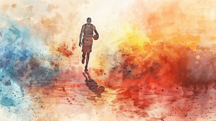 Naklejka premium A basketball on the background of a watercolor painting illustration