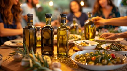 Gathering Around the Table Sharing a Mediterranean Meal with Olive Oil at its Heart