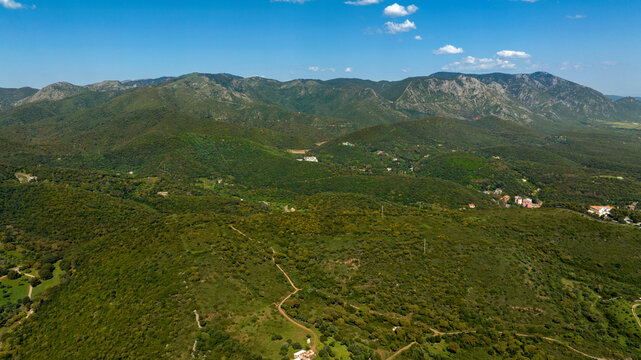 Aerial view on green mountains.