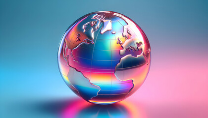 Holographic Globe on Neon Gradient Background - High-Resolution, Global Connectivity, Futuristic World Map