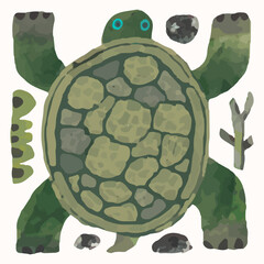 Turtle cartoon illustration , watercolor painting vector. cute animal artwork.