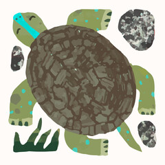 Turtle cartoon illustration , watercolor painting vector. cute animal artwork. - obrazy, fototapety, plakaty