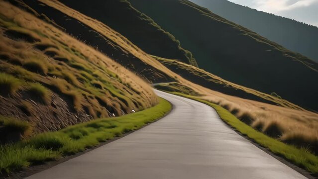 Scenery route road with countryside  green mountains arround