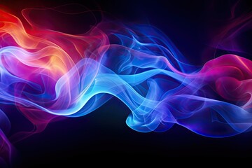 Colorful Blue and Purple Smoke Flowing on a Dark Background. Vapor Fog Waves and Smog Smooth Glowing Motion - obrazy, fototapety, plakaty