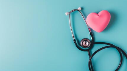 Fototapeta premium Stethoscope and Heart on Blue Background
