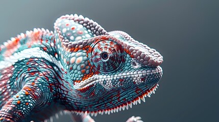 Vibrant Chameleon Showcasing Intricate Scales and Captivating Gaze in Natural Habitat