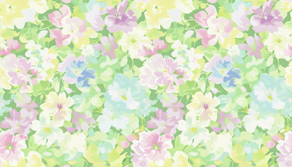 Obraz na płótnie Canvas pastel floral pattern with soft green, yellow, and pink flowers for spring fabric design