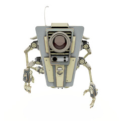 Naklejka premium four arms bot helper is talking and explaining