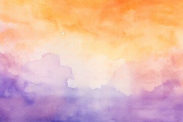 Sunset Sky with Orange and Purple Puffy Clouds Rainbow Colorful Abstract Watercolor Background