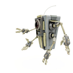 four arms bot helper is talking and explaining