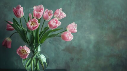 Tulips of pink hue in a clear vase