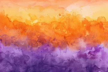 Zelfklevend Fotobehang Sunset Sky with Orange and Purple Puffy Clouds Rainbow Colorful Abstract Watercolor Background © RBGallery