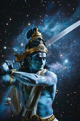 Illustration of blue deity