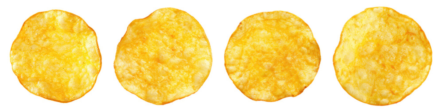 Collection of single round shape potato chip cutout png isolated on white or transparent background
