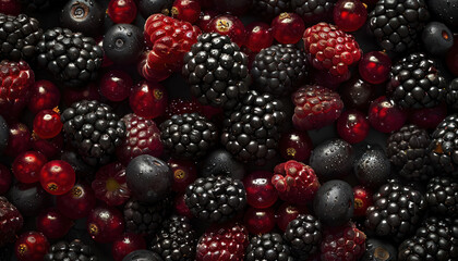 fresh berries medley with natural dew drops texture