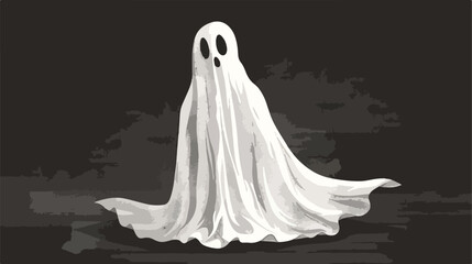 White Ghost Halloween Illustration with Dark Backgroun