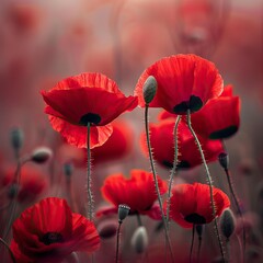 Obraz premium Free photo poppy flowers in nature, In remember of military veteran and Happy memorial day Celebration 