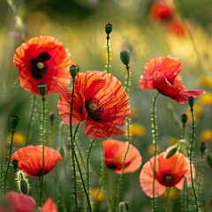 Fototapeta premium Free photo poppy flowers in nature, In remember of military veteran and Happy memorial day Celebration 