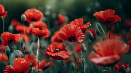 Obraz premium Free photo poppy flowers in nature, In remember of military veteran and Happy memorial day Celebration 