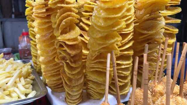 Potatoes Fried in oil. Cooking fry potatoes.