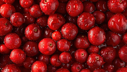 glistening wet cherries in abundant close up arrangement - obrazy, fototapety, plakaty