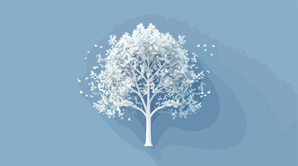 White tree isolated on blue background. flat vector isolated