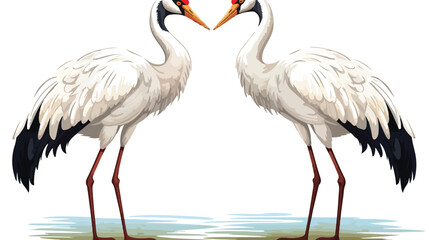 Whooping Crane Birds Facing Each Other - Cartoon Vector
