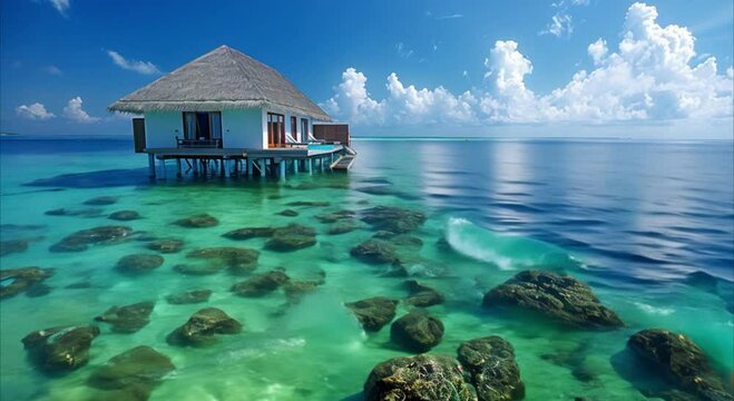 beautiful view of the house on the sea footage
