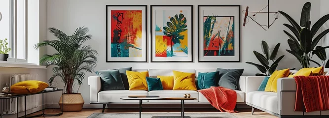 Foto auf Alu-Dibond Vibrant Modern Living Room with Pop Art Gallery © Andreas