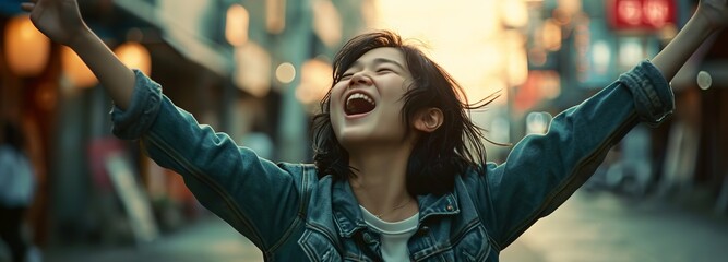 Korean girl celebrating triumph