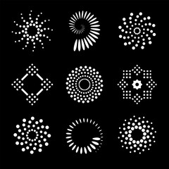 Design Elements Set. Abstract White Dots Icons on Black Background.