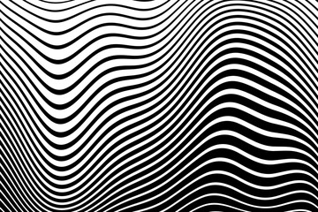 Wavy Lines Op Art Pattern with 3D Illusion Effect. Abstract Black and White Texture. - 786512452