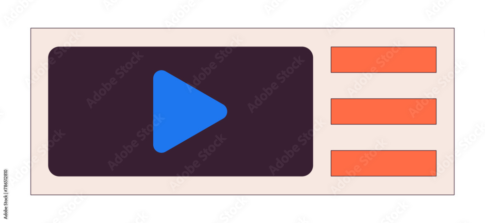 Poster screen with play button 2d linear cartoon object. multimedia player control panel. watching video is