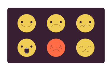 Emojis expressing different feelings 2D linear cartoon objects. Emotions on small faces isolated line vector elements white background. Communication online color flat spot illustration