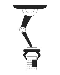 Robotic arm holding aluminum can black and white 2D line cartoon object. Artificial intelligence manufacturing isolated vector outline item. Robotics canned food monochromatic flat spot illustration