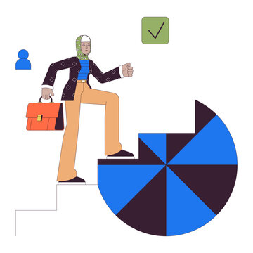 recommend clip art: Cheerful arab businesswoman 2D linear cartoon character. Female business analyst isolated line vector person white background. Career development opportunity color flat spot illustration