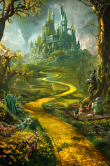 Obraz na płótnie Canvas Land of Oz: An Impression of Mystical City and Whimsical Creatures in Historic Perspective
