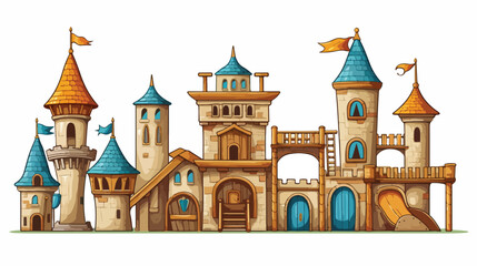 Wooden castle vector. Children playground illustration
