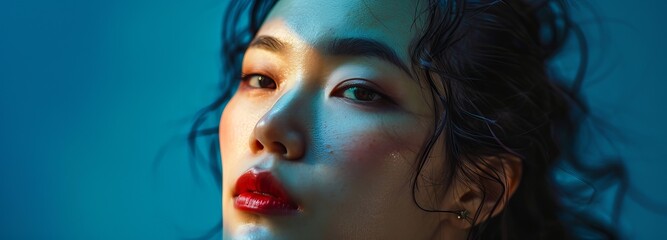 Bold Korean Woman on Royal Blue Background