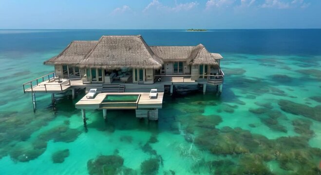 beautiful view of the house on the sea footage
