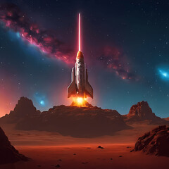 Fototapeta premium Spaceship and Milky Way