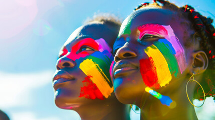 Obraz premium African Girls with Rainbow Painted Faces at LGBT Demonstration