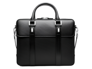 modern black leather briefcase cutout png isolated on white or transparent background