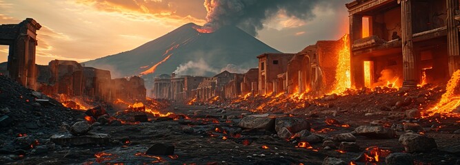 Volcanic Eruption Devastating Pompeii - obrazy, fototapety, plakaty