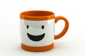 Fun 3D Smiling Coffee Mug Isolated On White Background - obrazy, fototapety, plakaty